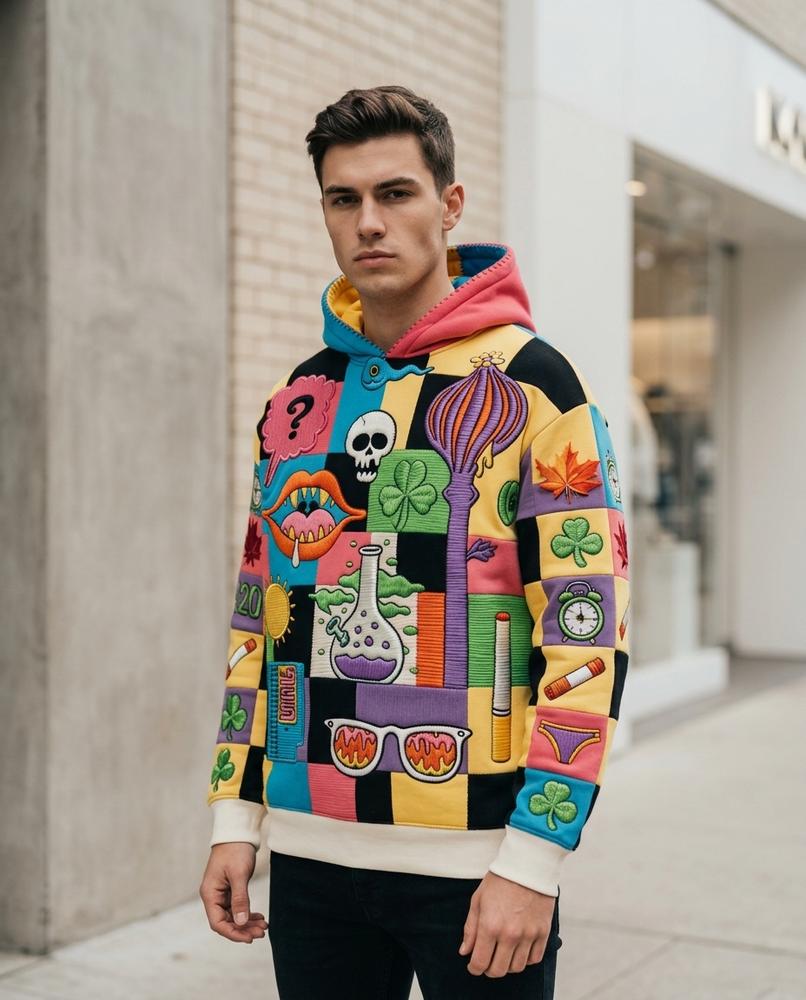 Statement Street - Novel | Mehrfarbig Bestickt Hoodie Unisex