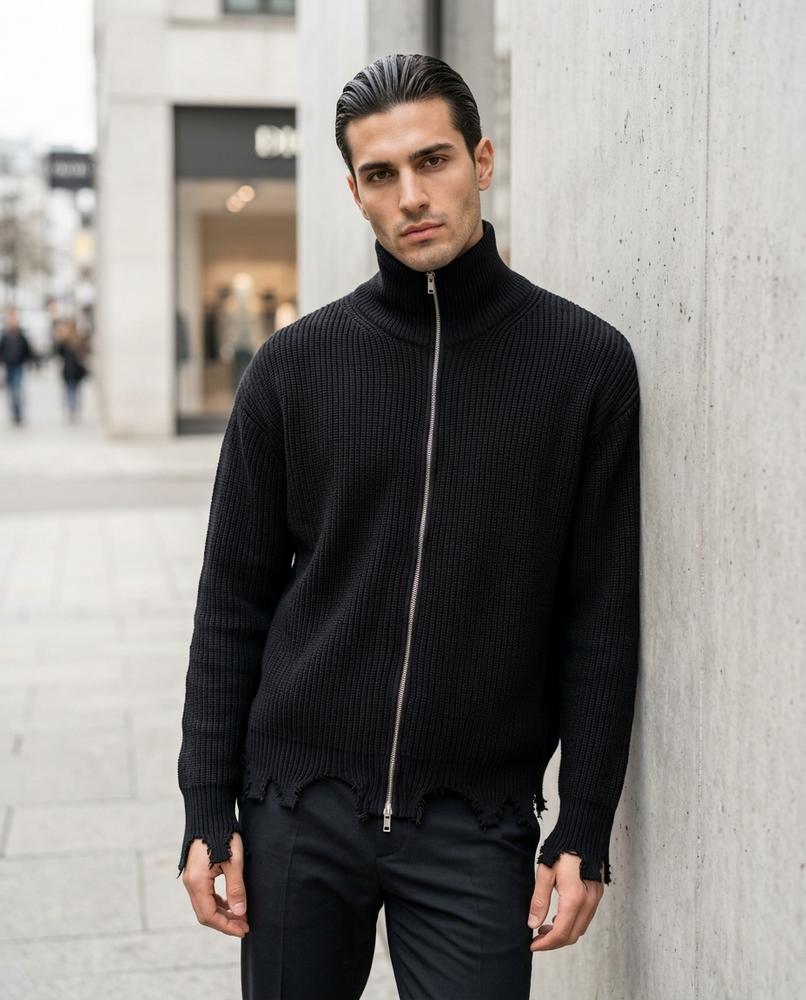 Statement Street - Varen | Gerippt Destroyed Strickjacke Unisex