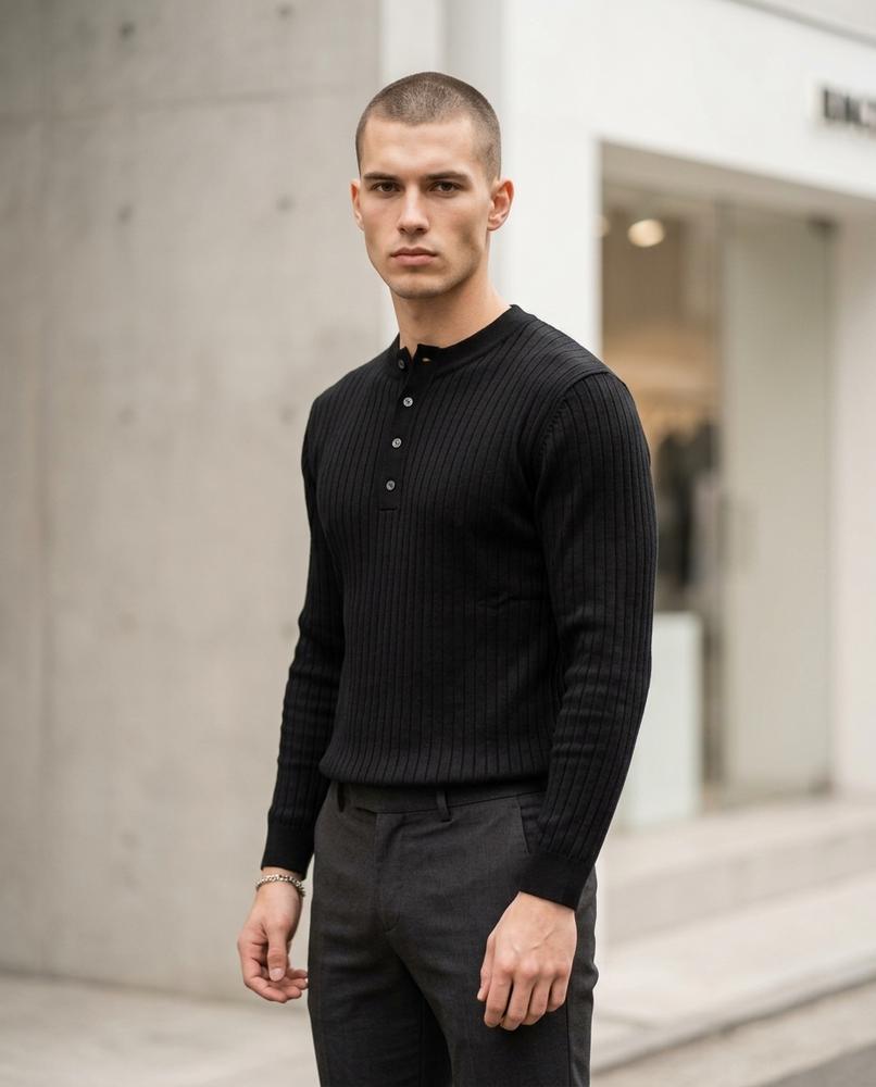 Statement Street - Laran | Gerippt Geknöpft Pullover Herren