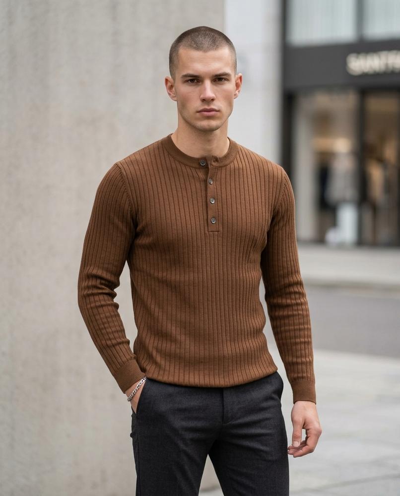 Statement Street - Laran | Gerippt Geknöpft Pullover Herren