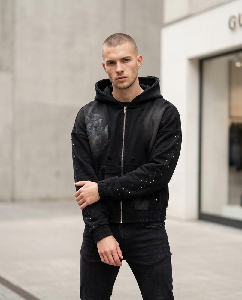Statement Street - Niran | Nietenbesetzt Verwaschen Hoodie Unisex