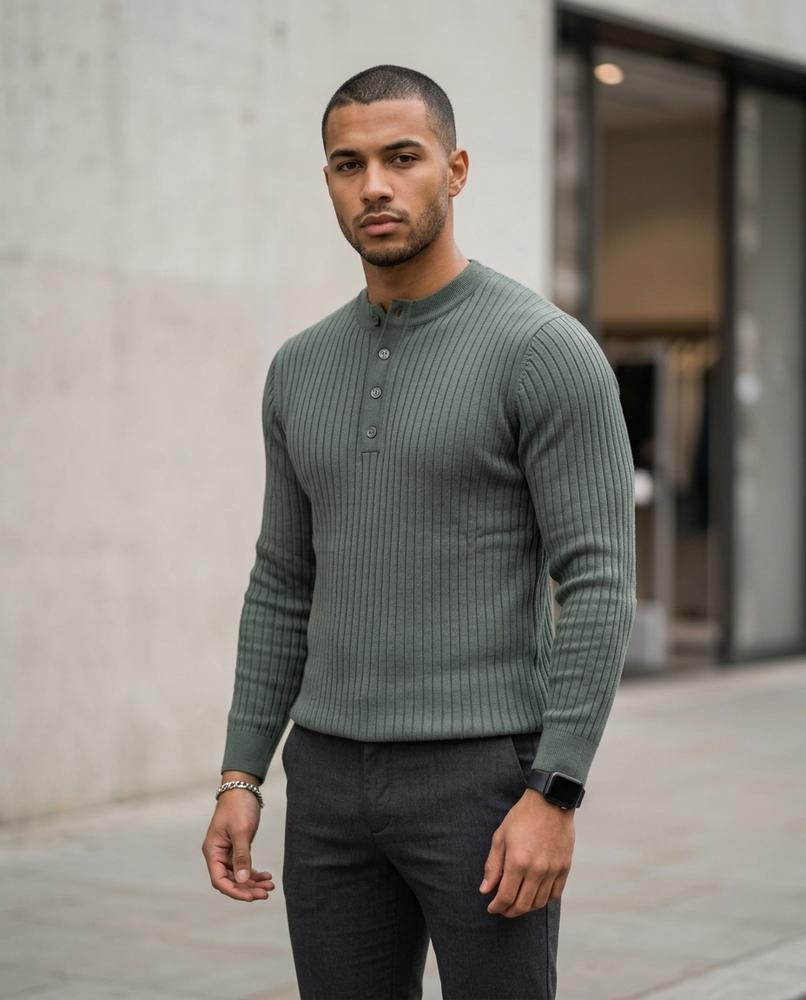 Statement Street - Laran | Gerippt Geknöpft Pullover Herren
