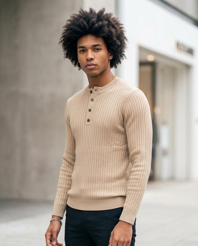 Statement Street - Laran | Gerippt Geknöpft Pullover Herren