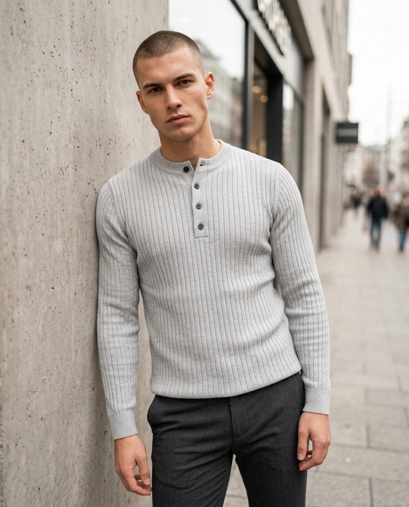 Statement Street - Laran | Gerippt Geknöpft Pullover Herren