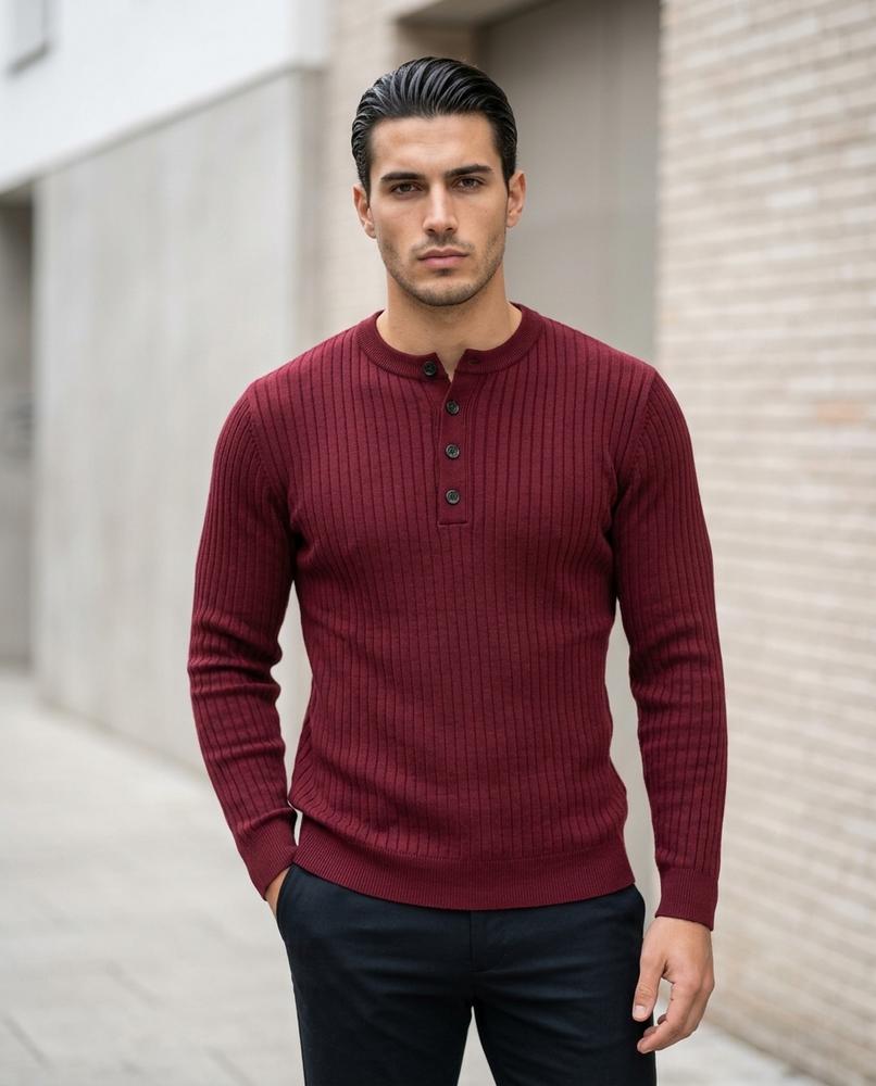 Statement Street - Laran | Gerippt Geknöpft Pullover Herren
