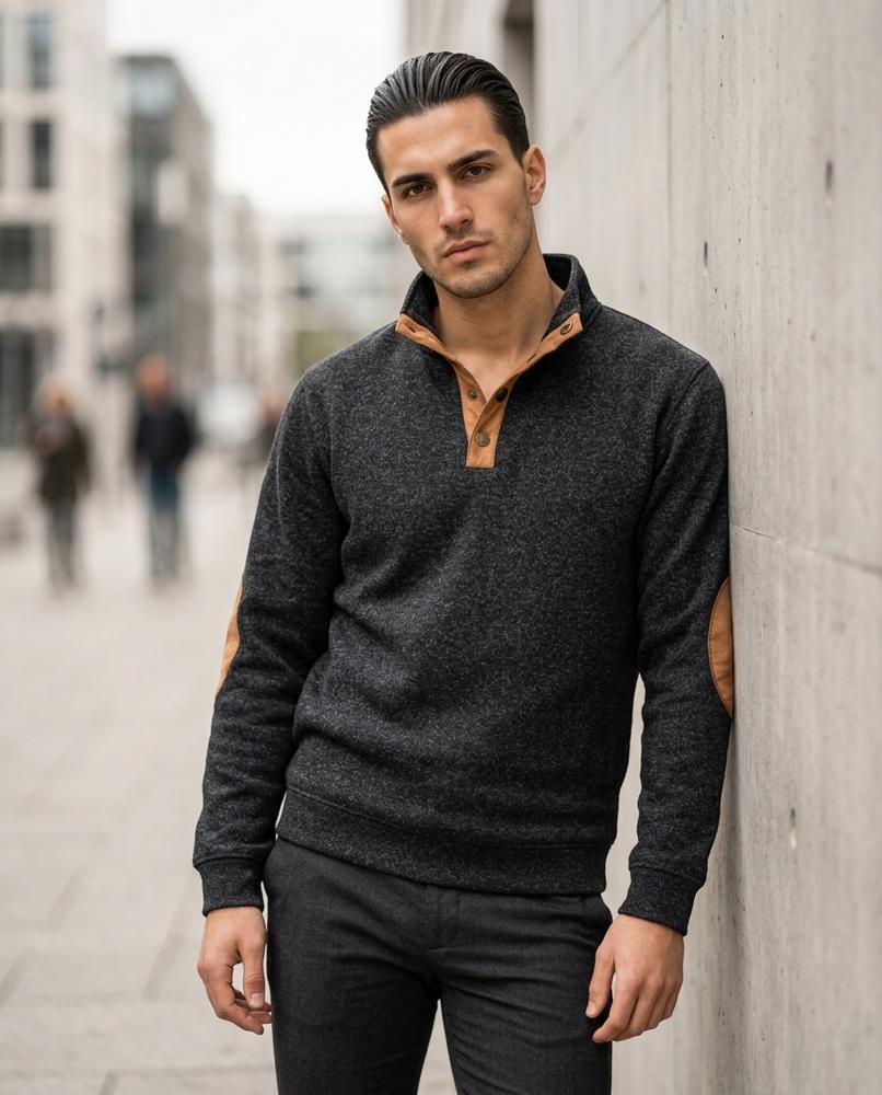 Statement Street - Arsin | Melierter Geknöpfter Pullover Herren
