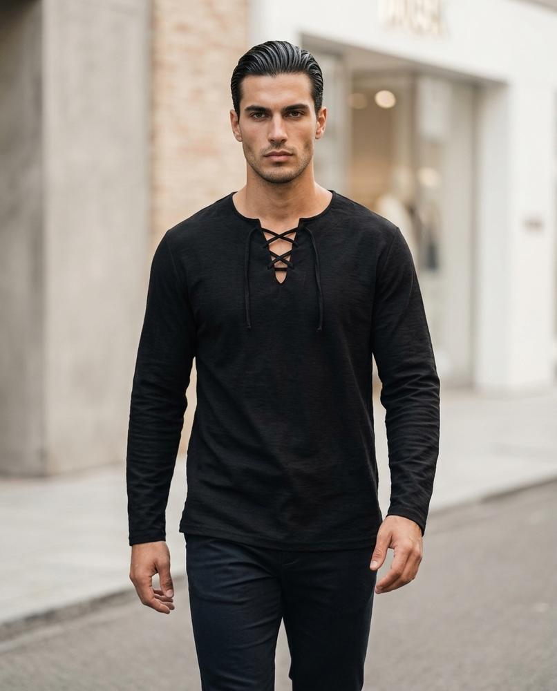Statement Street - Ronal | Geschnürtes Langärmliges Shirt Herren