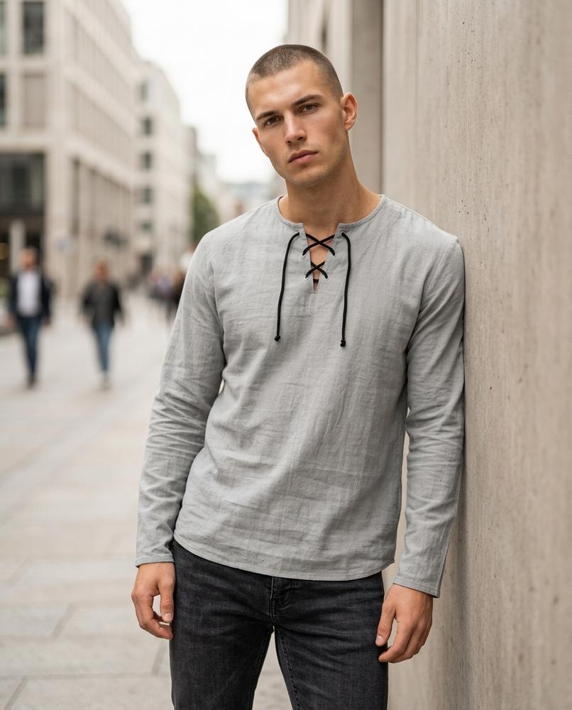 Statement Street - Ronal | Geschnürtes Langärmliges Shirt Herren