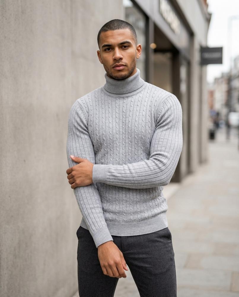 Statement Street - Tilin | Strukturierter Figurbetonter Rollkragenpullover Herren