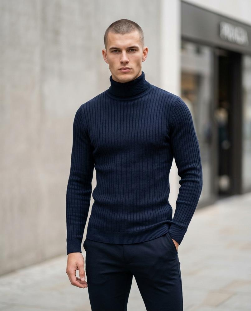 Statement Street - Tilin | Strukturierter Figurbetonter Rollkragenpullover Herren
