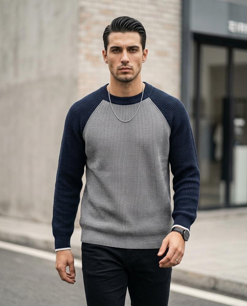 Statement Street - Cosel | Zweifarbig Gerippt Pullover Herren