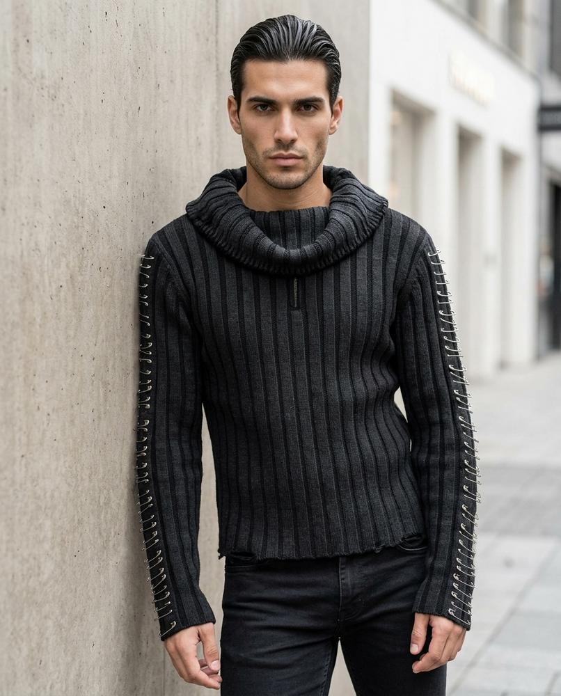 Statement Street - Kavin | Gerippt Verziert Rollkragenpullover Herren