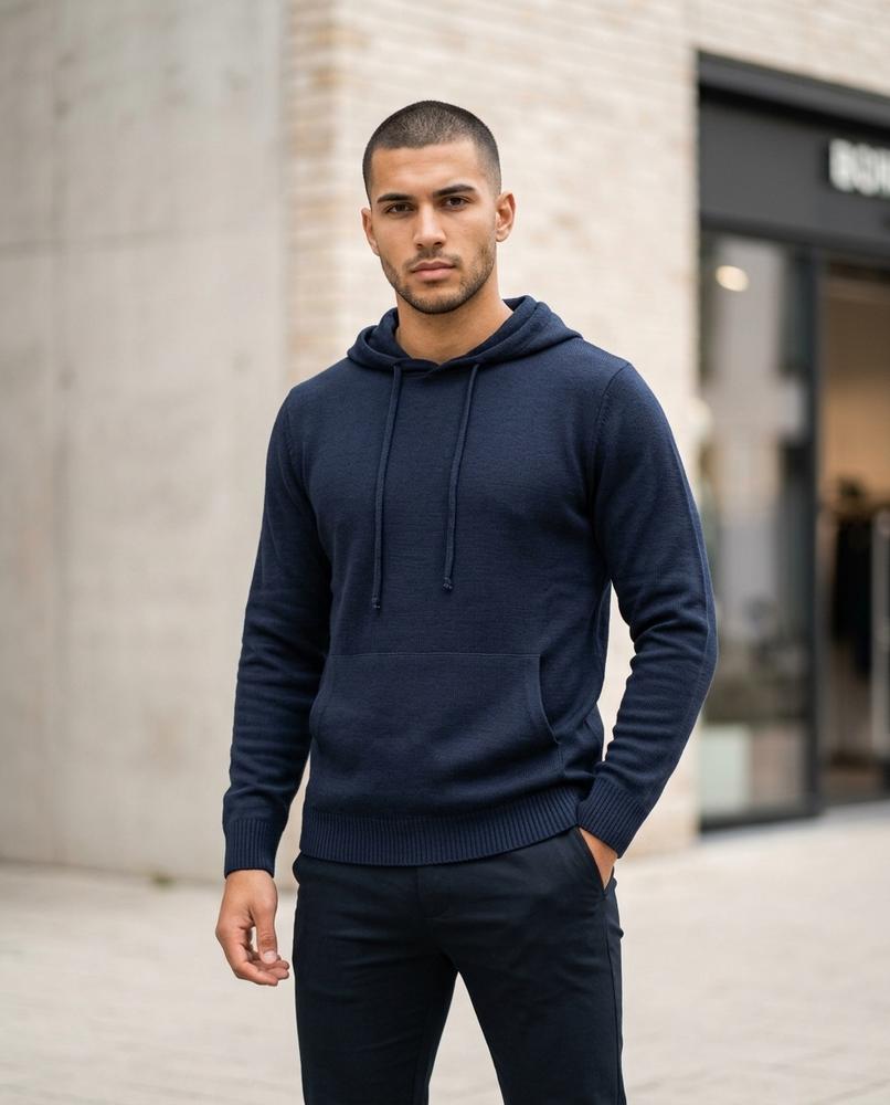 Statement Street - Nelan | Unifarbener Gestrickter Hoodie Herren