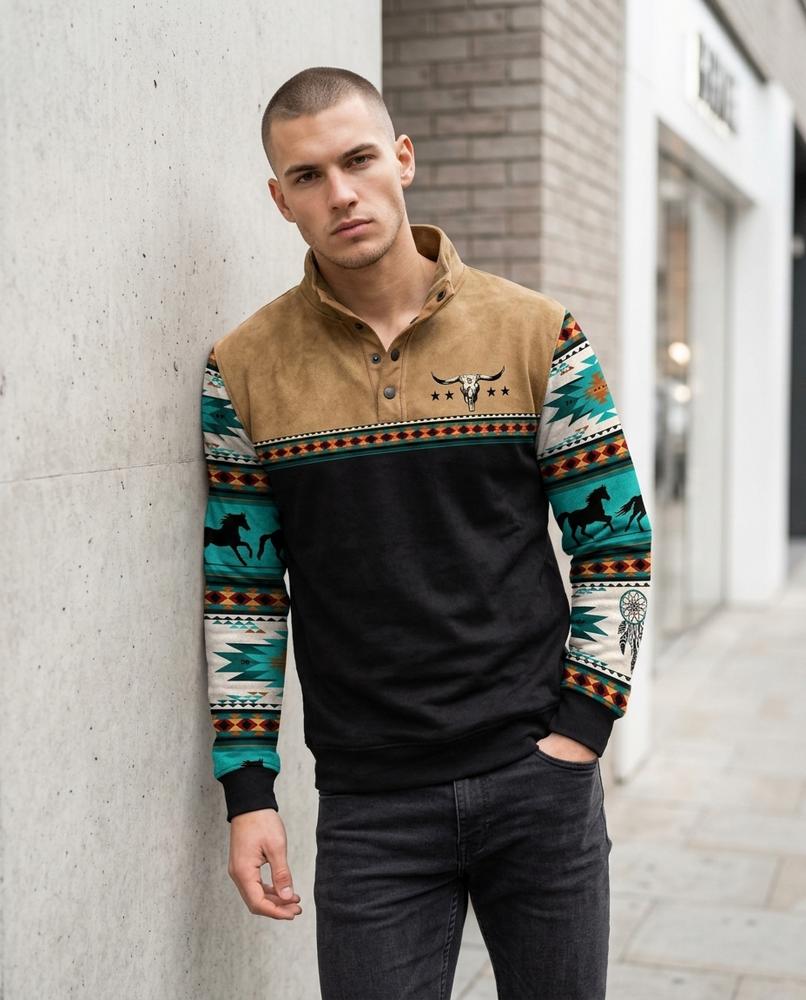 Statement Street - Satal | Gemustert Geknöpft Sweatshirt Herren