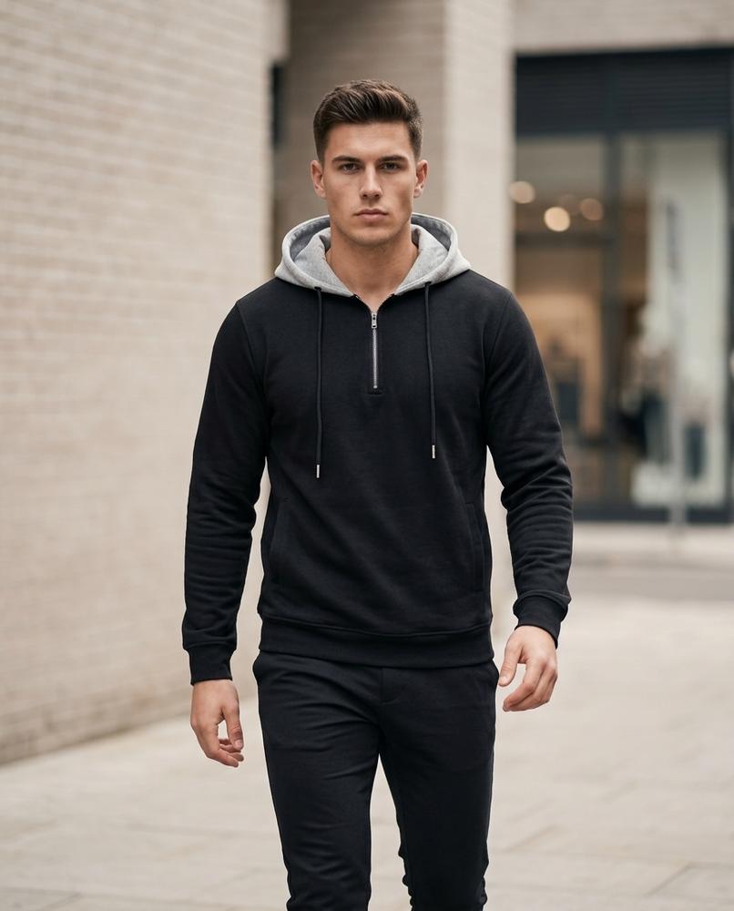 Statement Street - Ellom | Hochschließender Kontrastfarbener Hoodie Herren