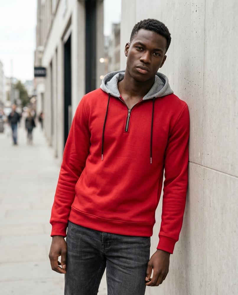 Statement Street - Ellom | Hochschließender Kontrastfarbener Hoodie Herren
