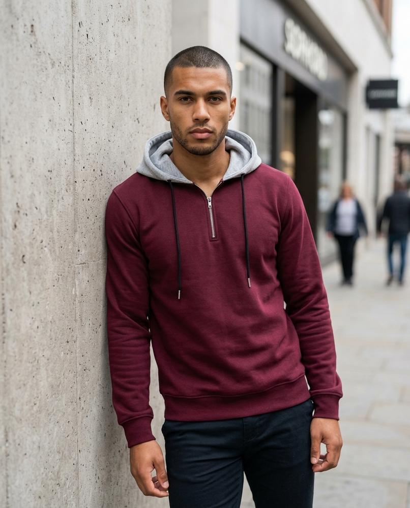 Statement Street - Ellom | Hochschließender Kontrastfarbener Hoodie Herren