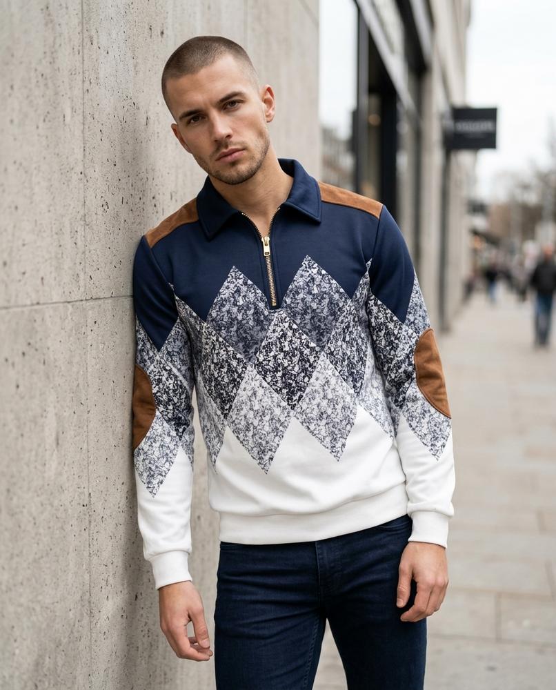 Statement Street - Libum | Gemustertes Reißverschluss Sweatshirt Herren