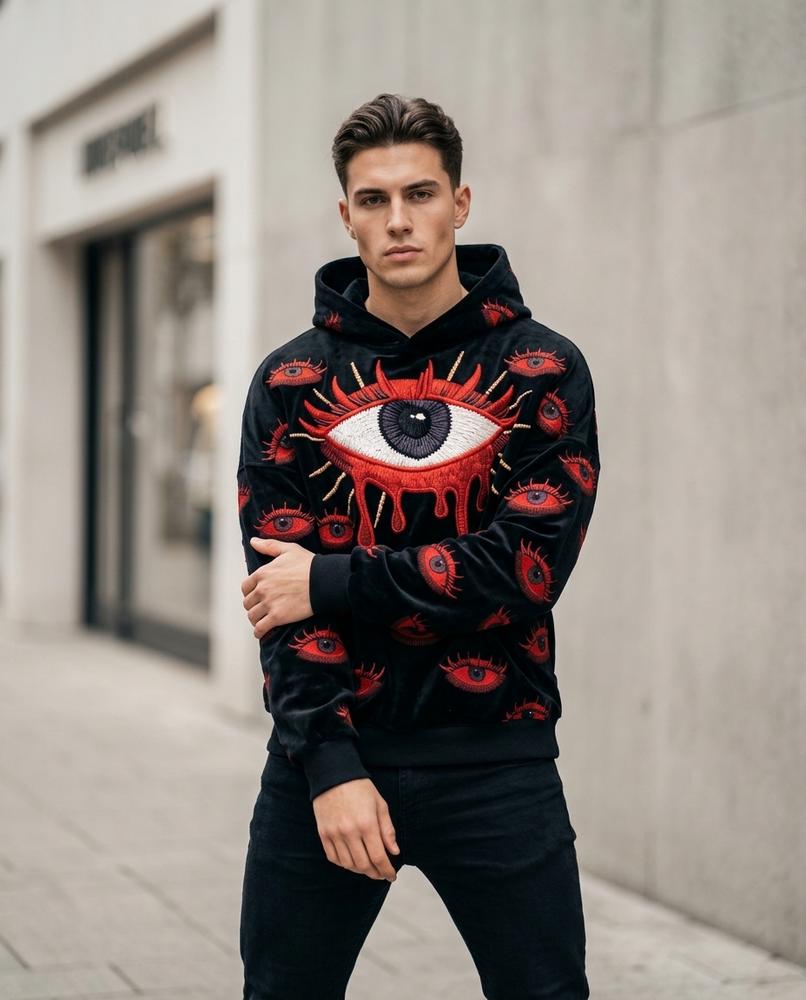 Statement Street - Lonik | Bestickter Samtiger Hoodie Herren