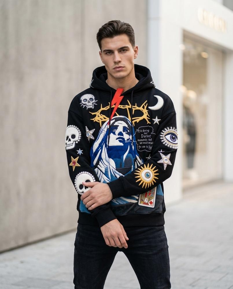 Statement Street - Yuvev | Bestickter Langärmliger Hoodie Herren