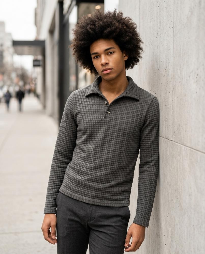 Statement Street - Aibus | Strukturiert Geknöpft Pullover Herren