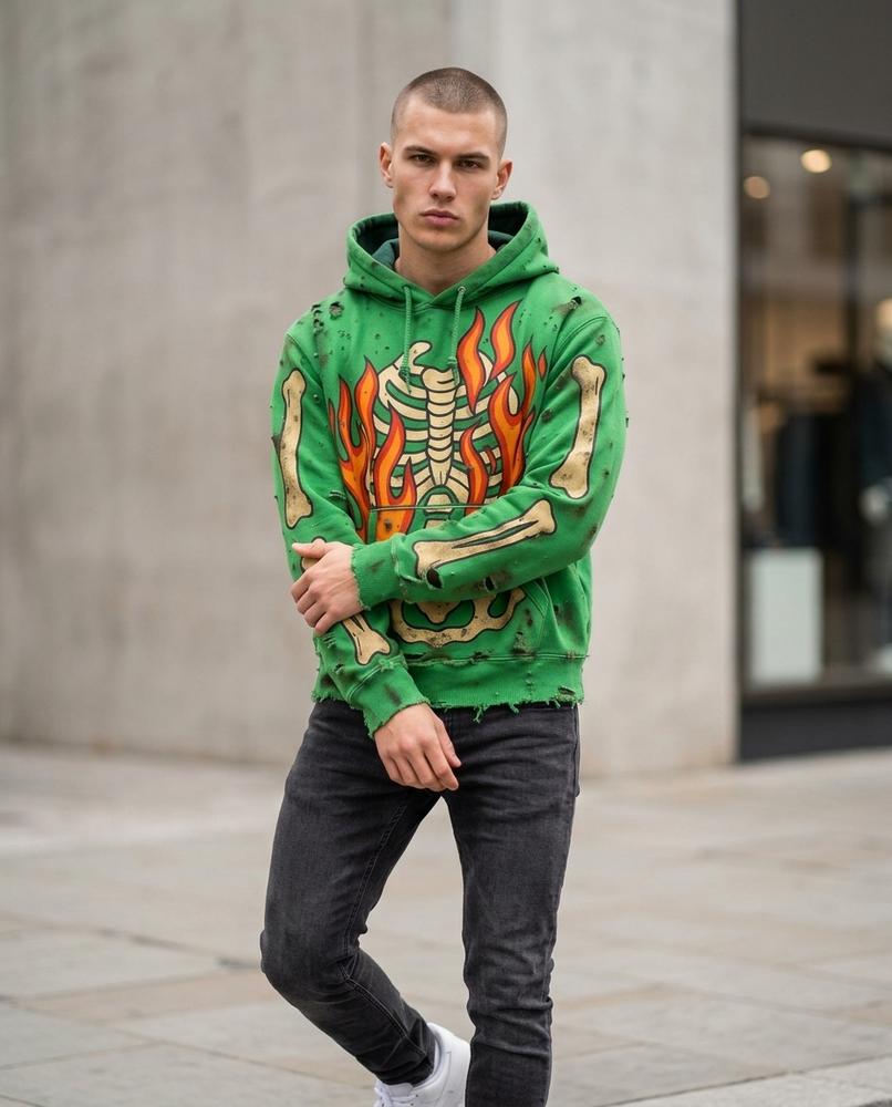 Statement Street - Vazal | Bedruckt Ausgefranst Hoodie Herren