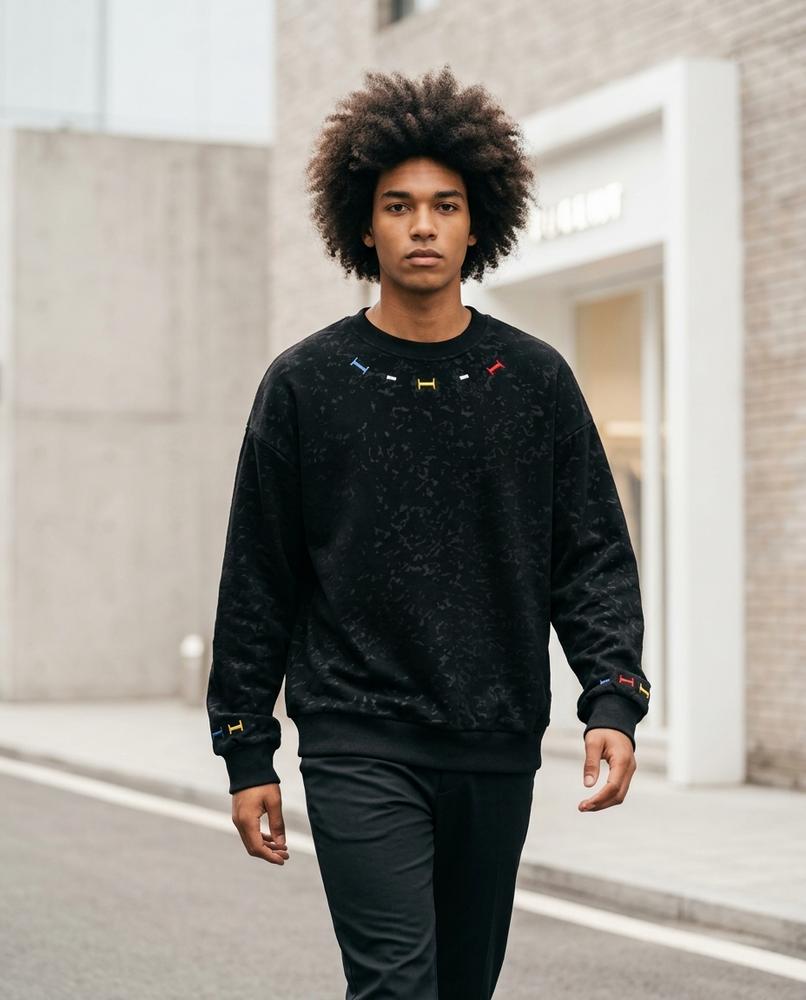 Statement Street - Muvun | Bestickt Strukturiert Sweatshirt Herren