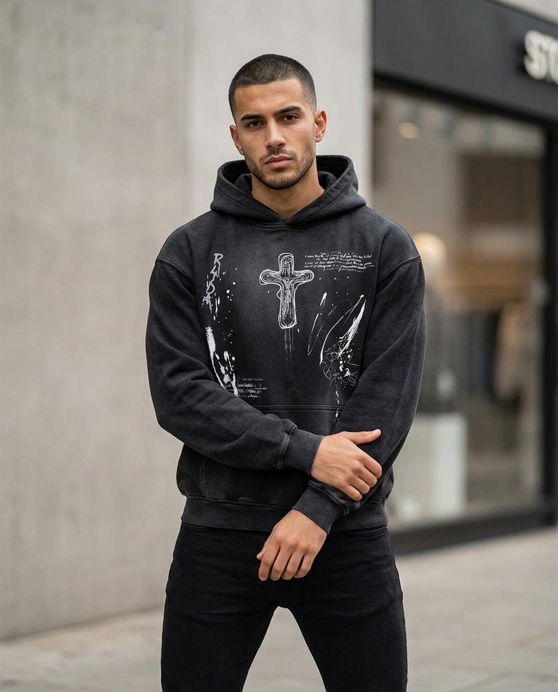 Statement Street - Yafel | Gewaschen Bedruckt Hoodie Herren