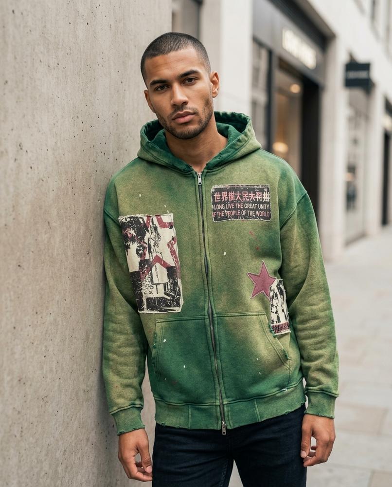 Statement Street - Yinid | Appliziert Verwaschen Hoodie Herren