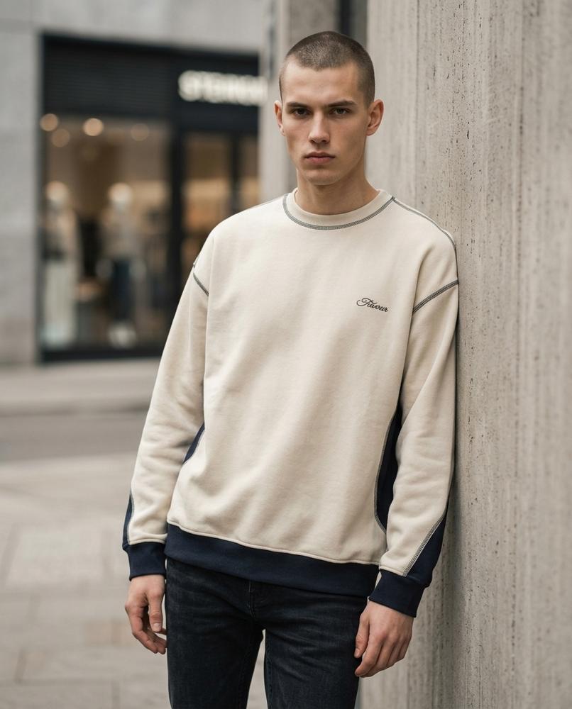 Statement Street - Tovet | Zweifarbiges Kontrastgestepptes Sweatshirt Herren