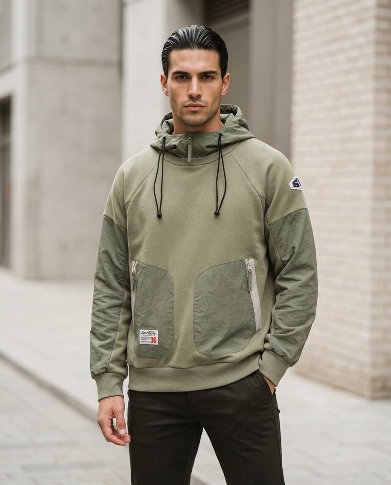Statement Street - Yokud | Zweifarbiger Gepatchter Hoodie Herren