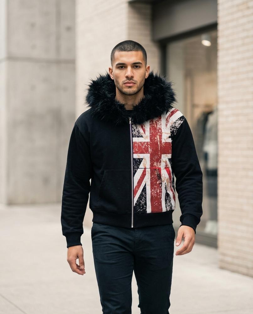Statement Street - Aegad | Bedruckte Fellbesetzte Jacke Herren