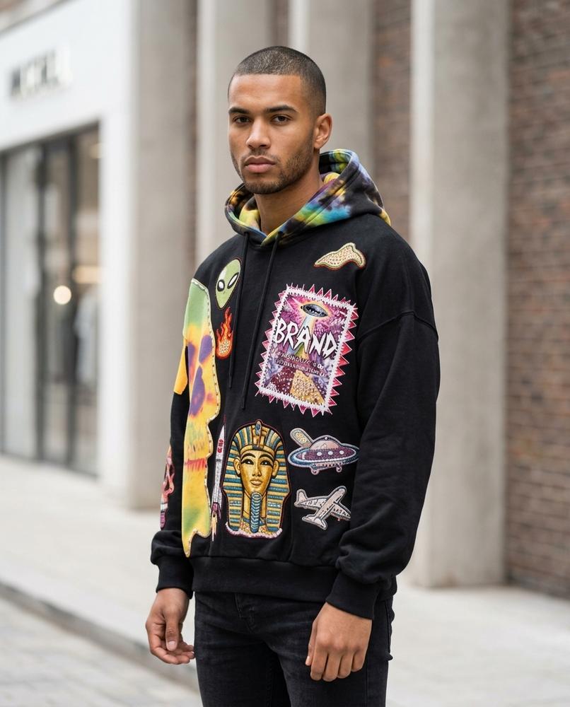 Statement Street - Yonid | Applizierter Langärmliger Hoodie Herren
