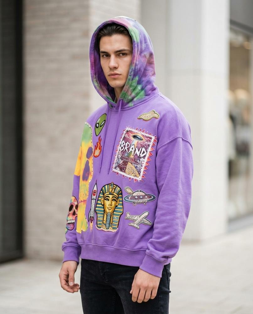 Statement Street - Yonid | Applizierter Langärmliger Hoodie Herren