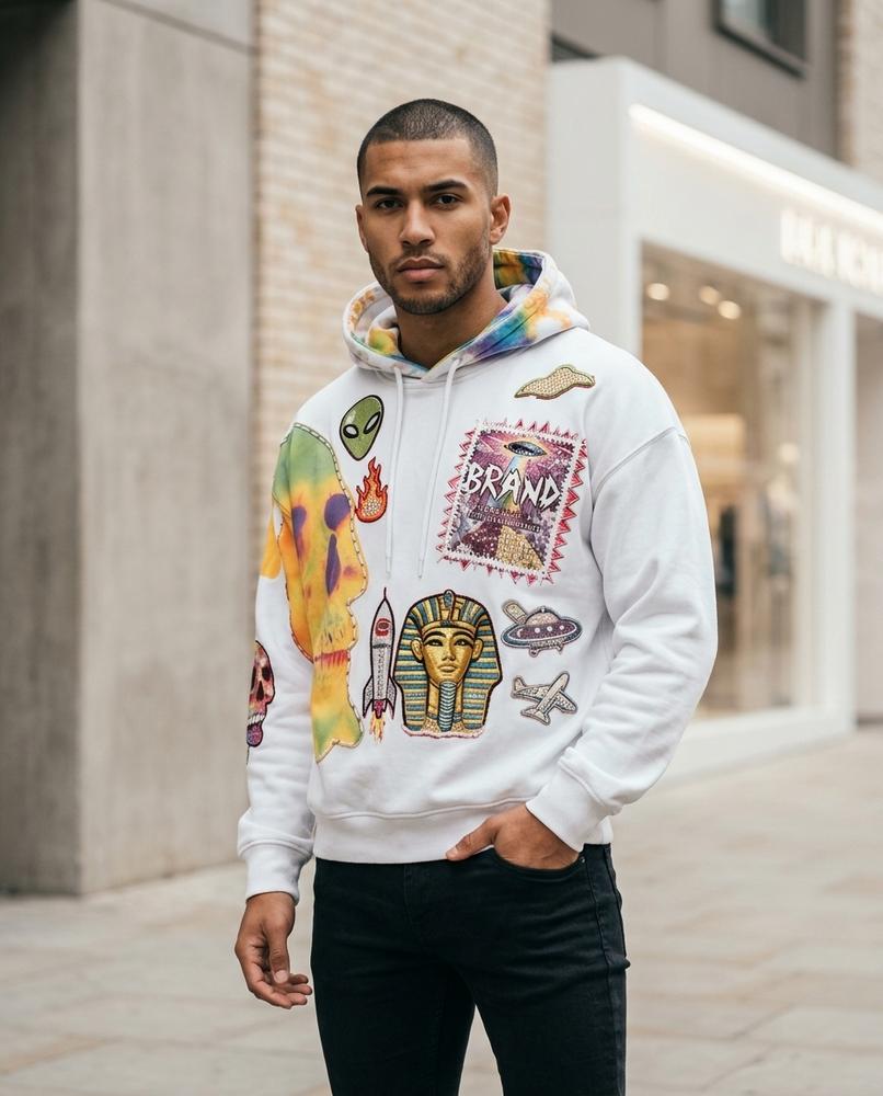 Statement Street - Yonid | Applizierter Langärmliger Hoodie Herren