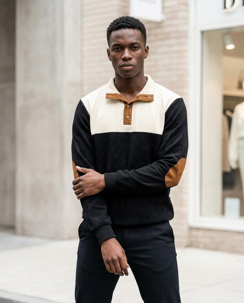 Statement Street - Ailas | Gerippt Geknöpft Pullover Herren