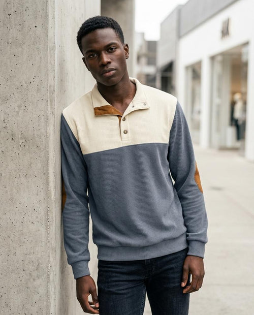 Statement Street - Ailas | Gerippt Geknöpft Pullover Herren