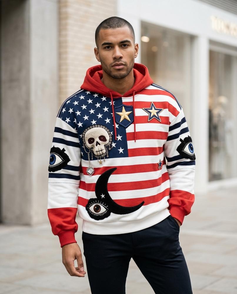 Statement Street - Kagod | Mehrfarbiger Applizierter Hoodie Herren