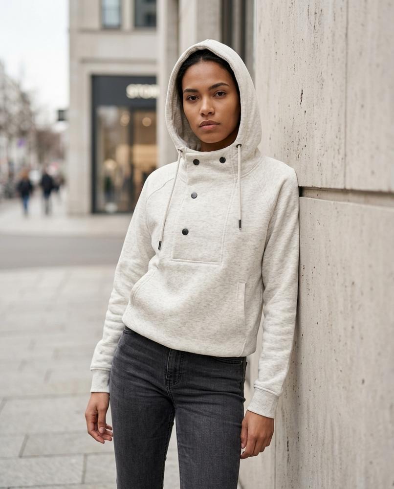 Statement Street - Sagam | Geknöpfter Melierter Hoodie Damen