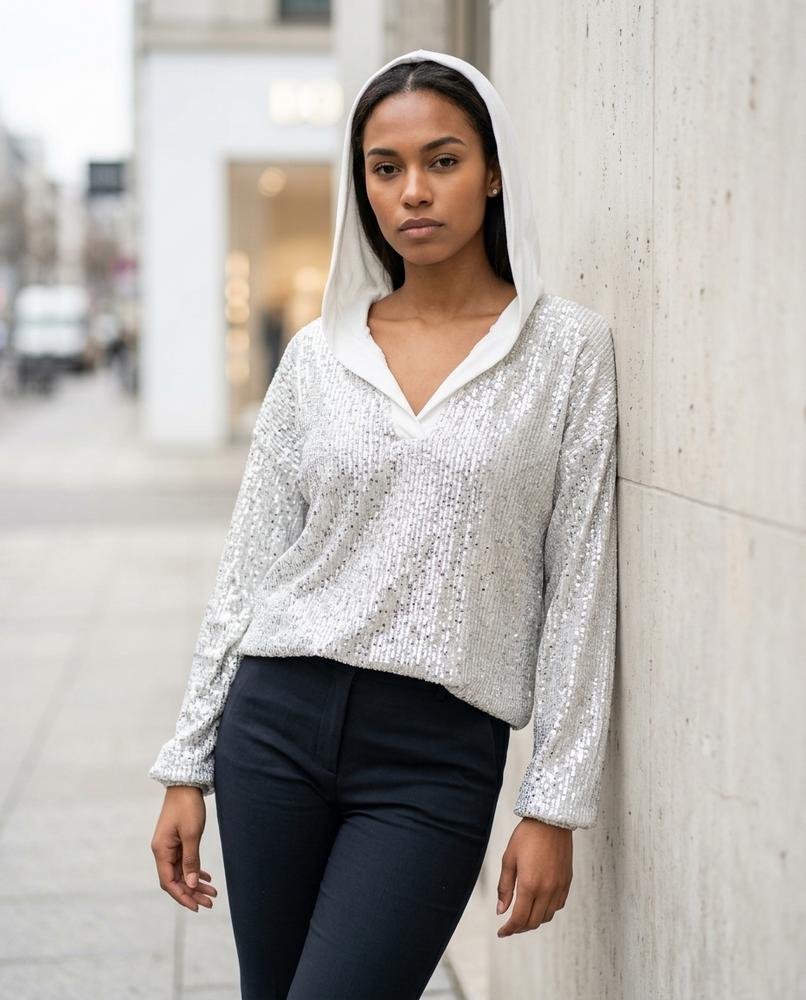 Statement Street - Lavar | Paillettenbesetzter Strukturierter Hoodie Damen