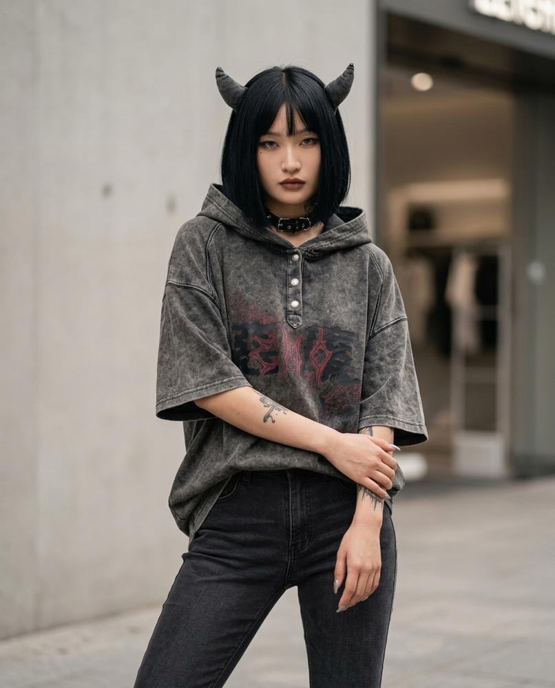 Statement Street - Milan | Kurzärmliger Geknöpfter Hoodie Unisex