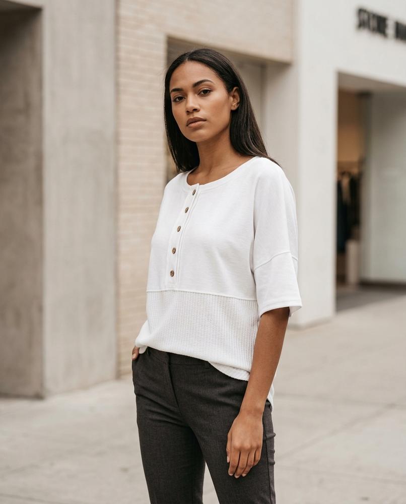 Statement Street - Lymel | Zweifarbig Geknöpft Shirt Damen