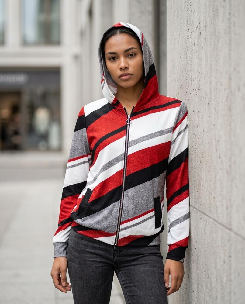 Statement Street - Rasin | Gestreifter Dreiviertelärmliger Hoodie Damen