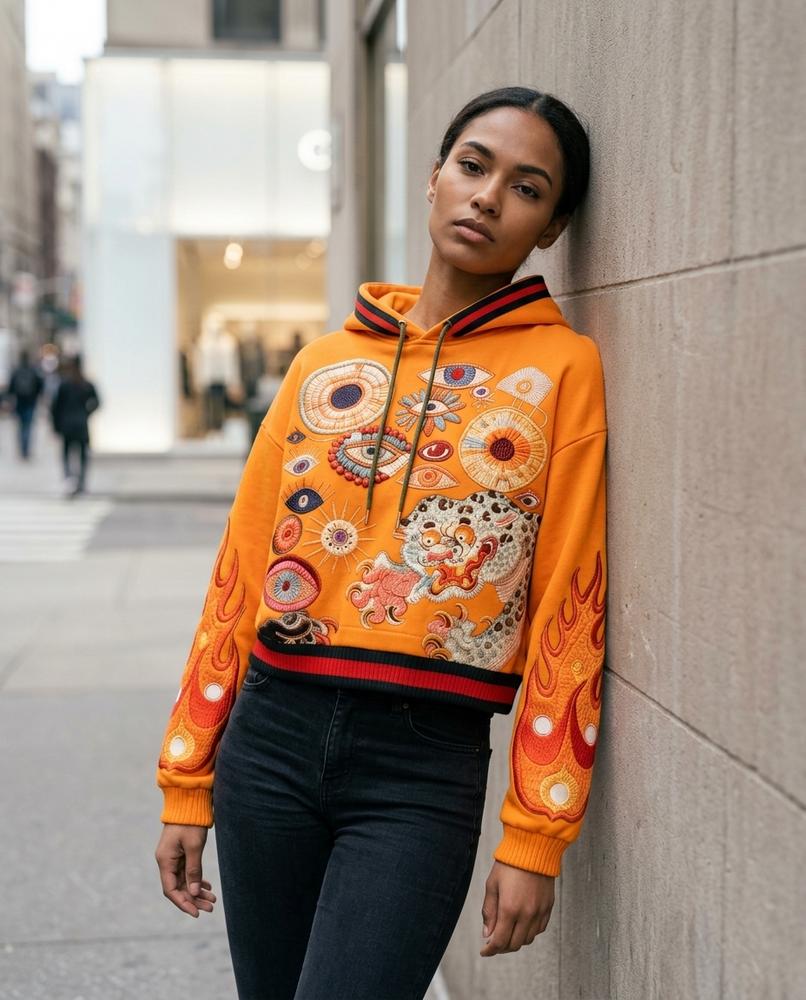 Statement Street - Coram | Bestickt Kurzgeschnitten Hoodie Damen