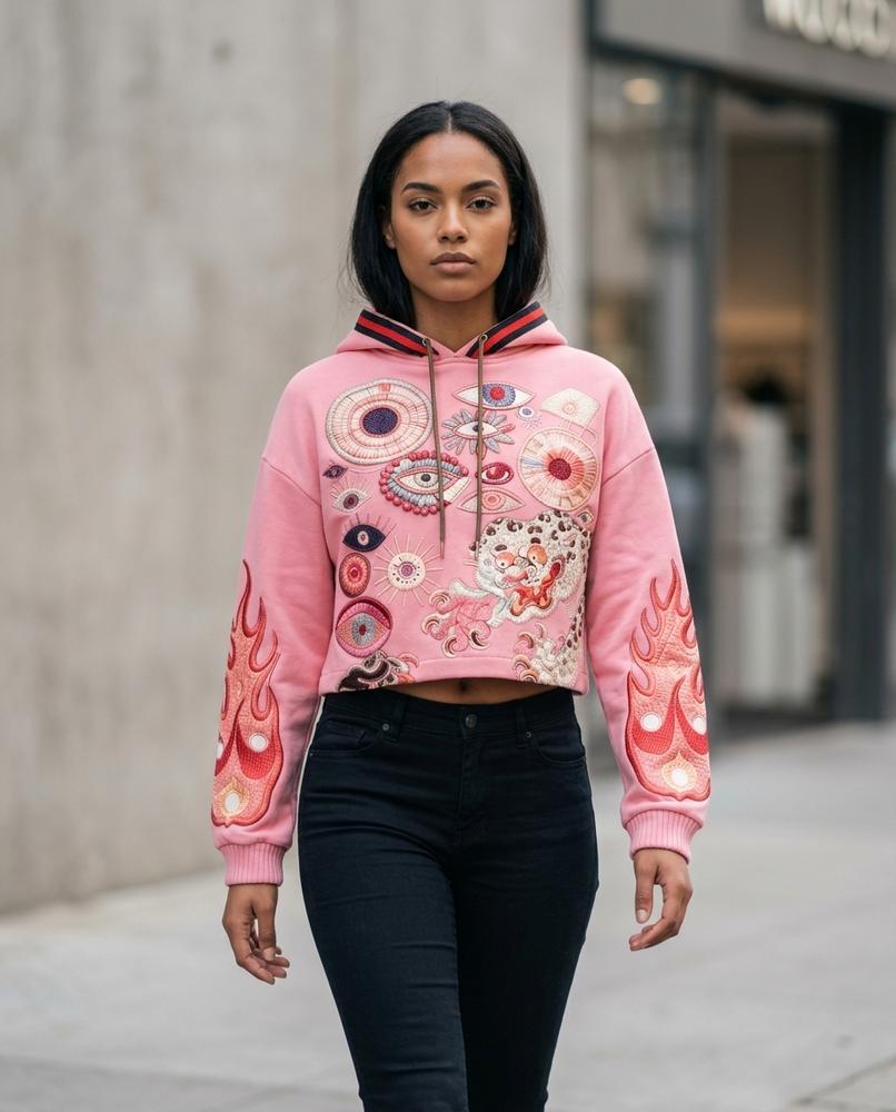 Statement Street - Coram | Bestickt Kurzgeschnitten Hoodie Damen