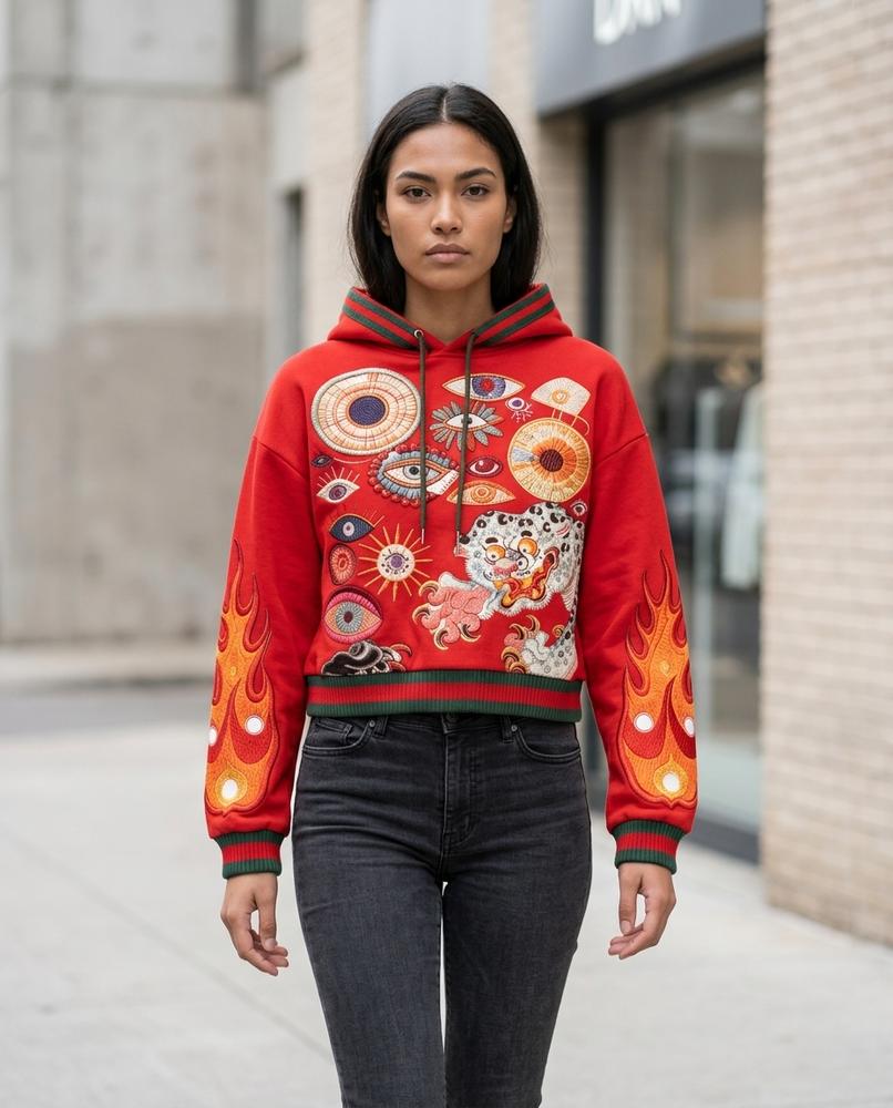 Statement Street - Coram | Bestickt Kurzgeschnitten Hoodie Damen