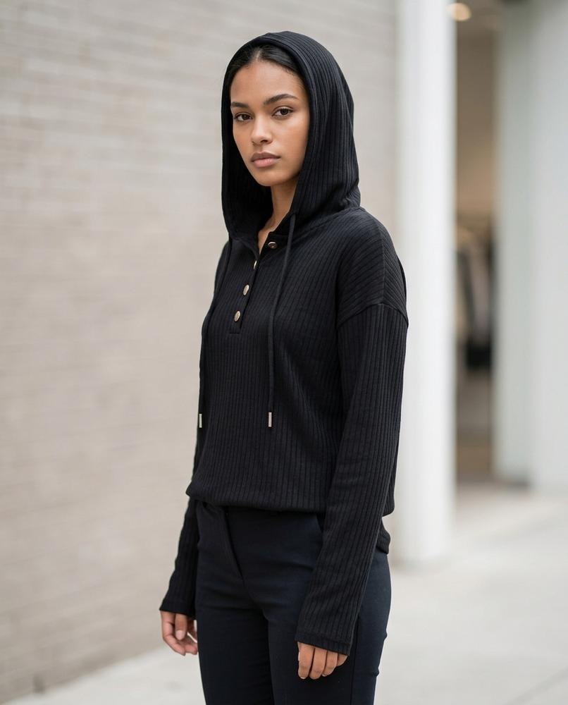 Statement Street - Kemin | Gerippt Geknöpft Hoodie Damen