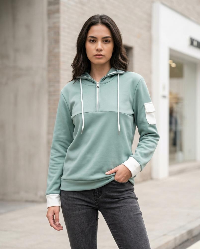 Statement Street - Setal | Zweifarbiger Hochschließender Hoodie Damen
