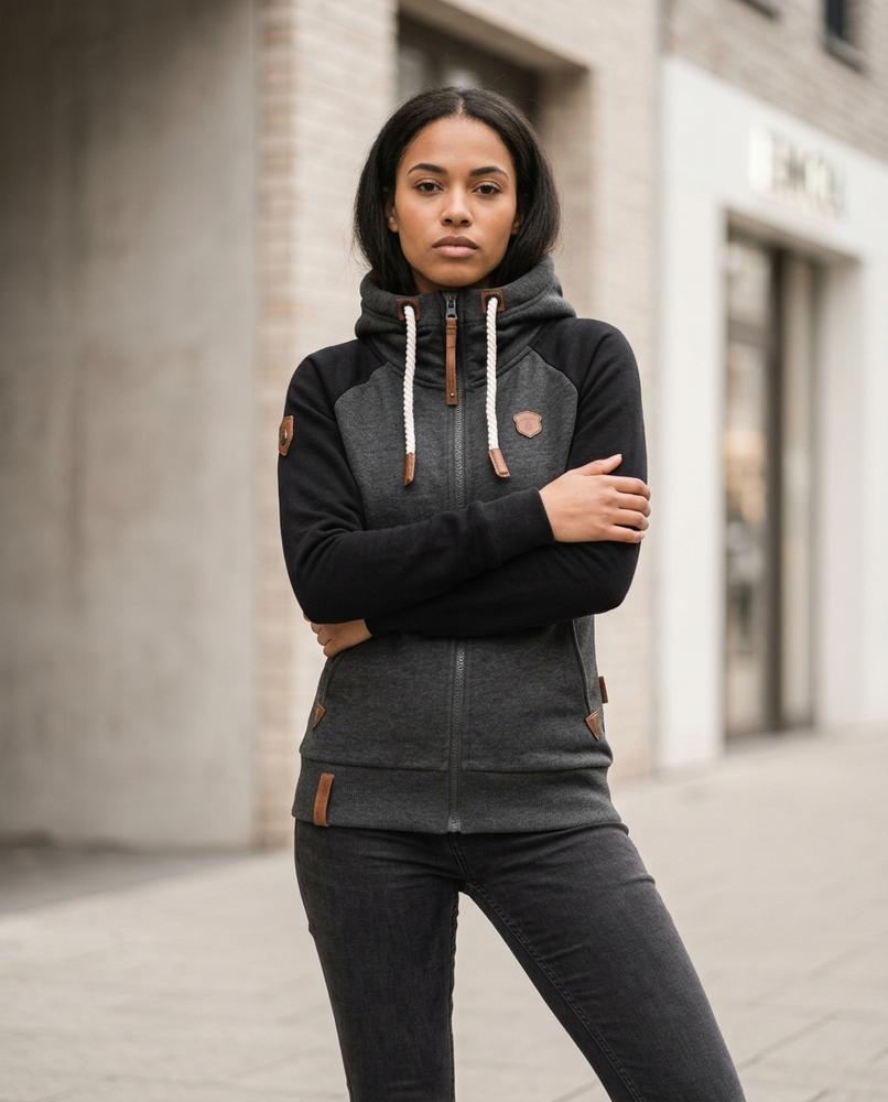 Statement Street - Rovar | Hochschließender Zweifarbiger Hoodie Damen