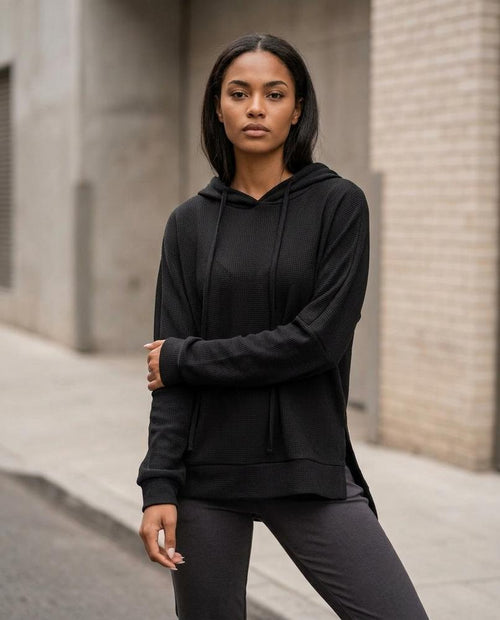 Statement Street - Dasil | Waffelstrukturiert Seitlich Geschlitzt Hoodie Damen